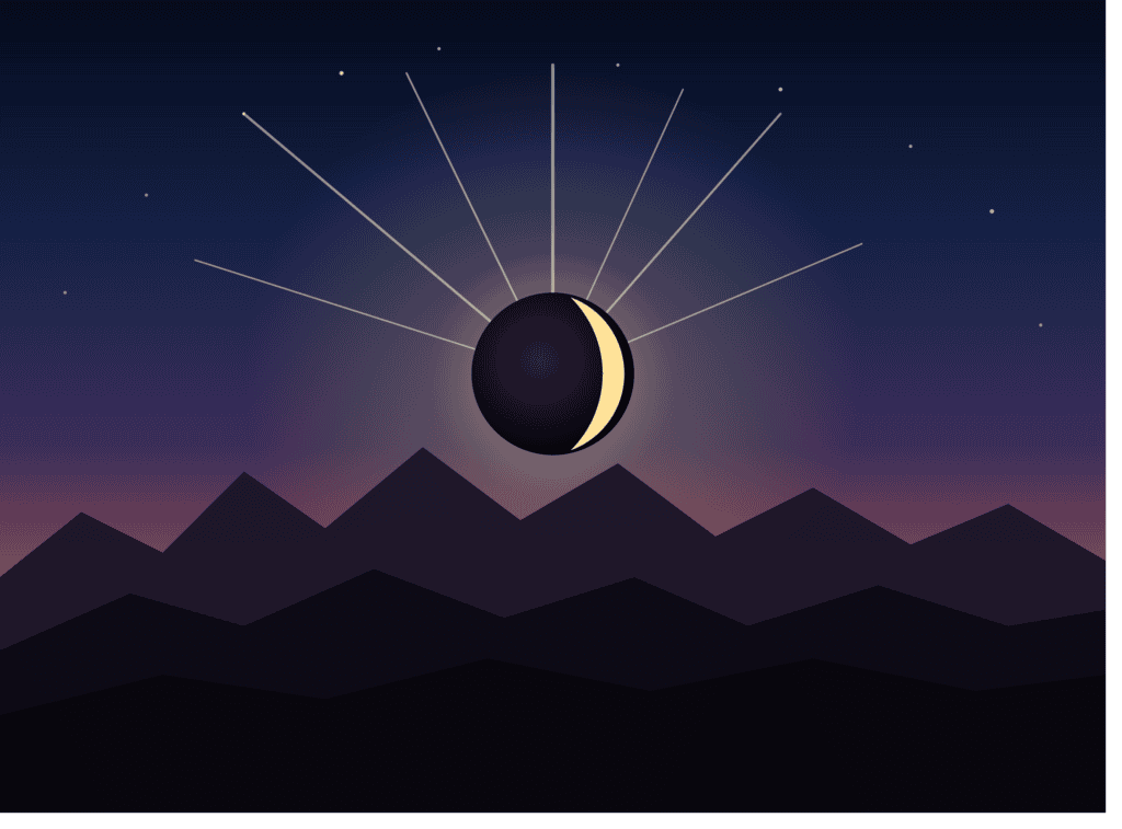 éclipse de lune à 95% juste au-dessus de l'horizon ouest